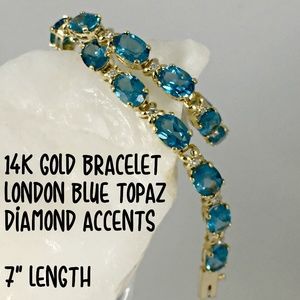 14k Gold Blue Topaz & Diamond Bracelet